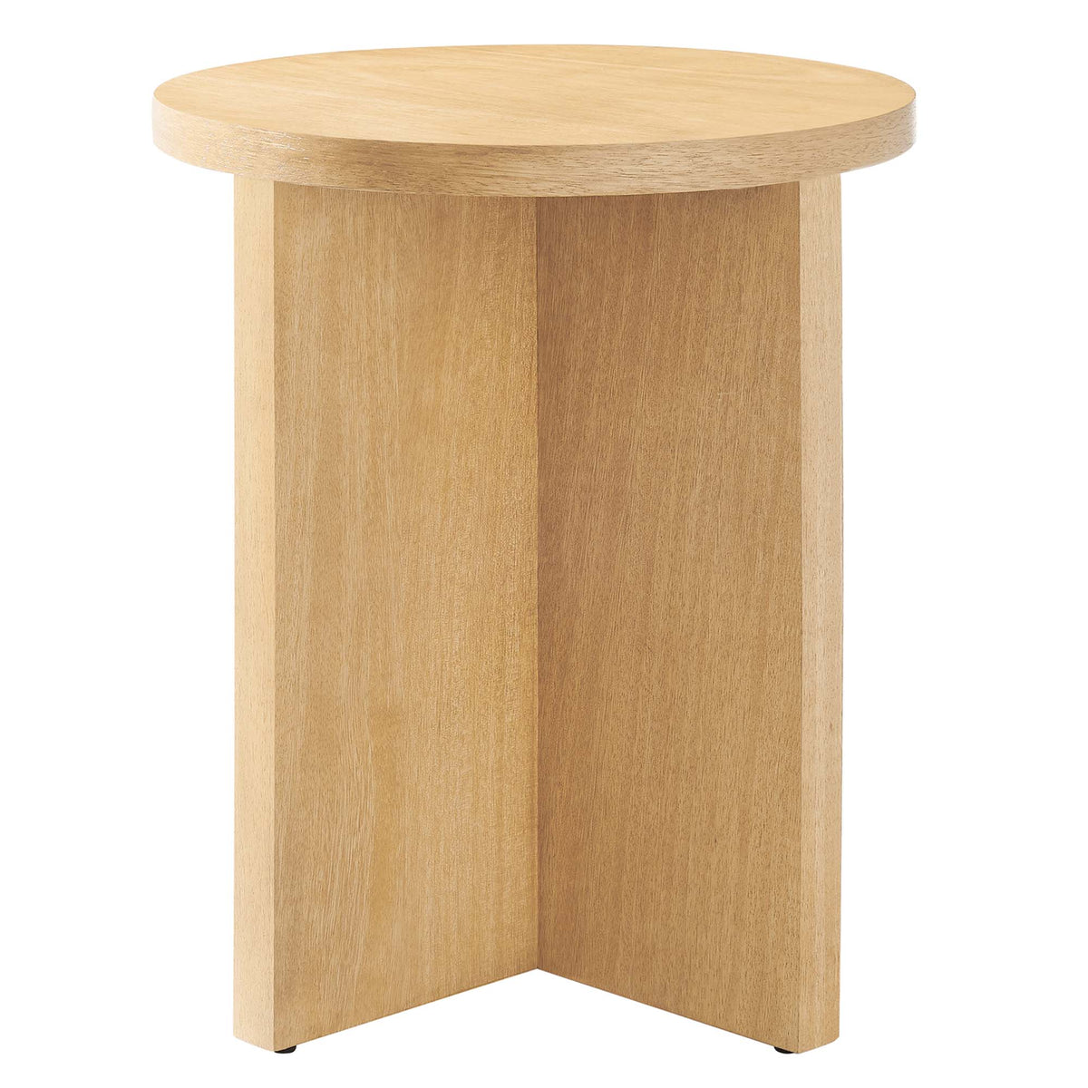 Silas Round Wood Side Table by Modway, natural oak round top with four-panel pedestal base on Tampa Home & Garden Store