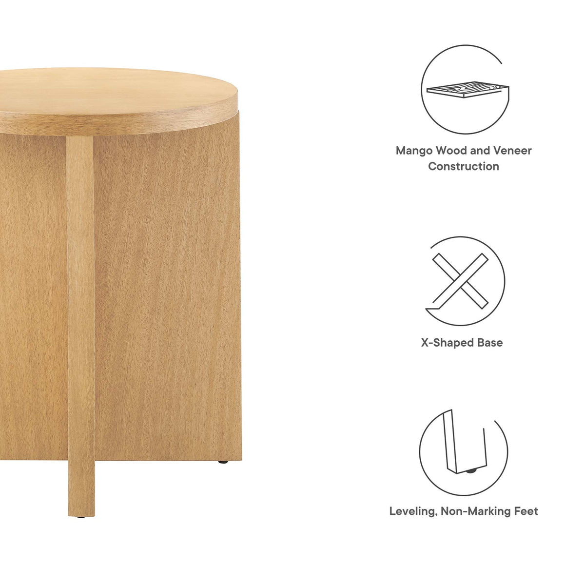 Silas round wood side table by Modway; mango wood veneer with X-shaped base on Tampa Home & Garden Store