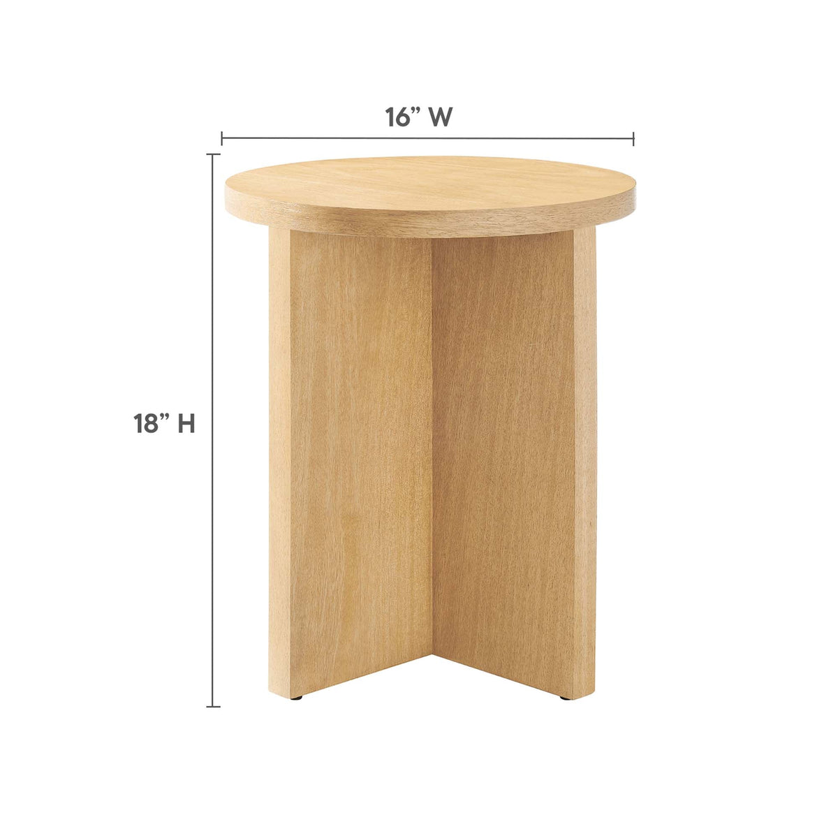 Silas Round Wood Side Table natural oak finish, 16" diameter, 18" tall pedestal base on Tampa Home & Garden Store