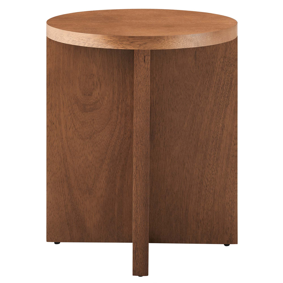 Silas round wood side table with two-tone natural top and dark pedestal base on Tampa Home & Garden Store