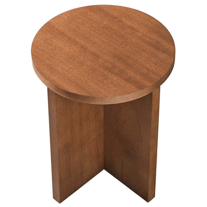 Silas Round Wood Side Table round wooden top with warm brown finish and tapered legs on Tampa Home & Garden Store