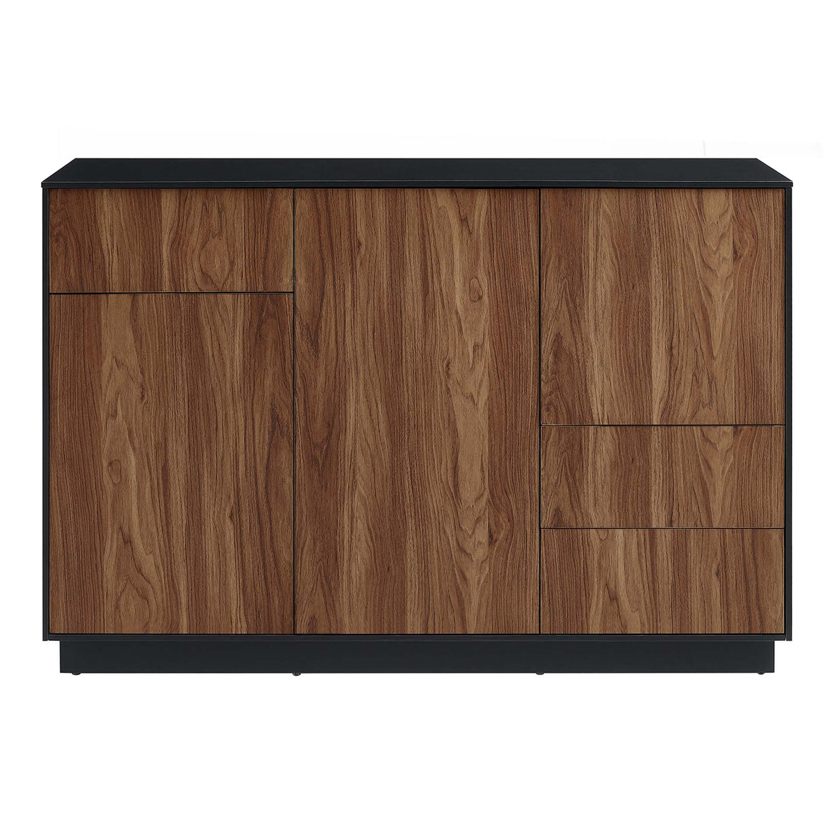 Holden 47-Inch sideboard with walnut veneer doors, black top and black metal frame on Tampa Home & Garden Store