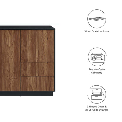 Holden 47-Inch Sideboard with wood grain laminate and black top, modern buffet on Tampa Home & Garden Store
