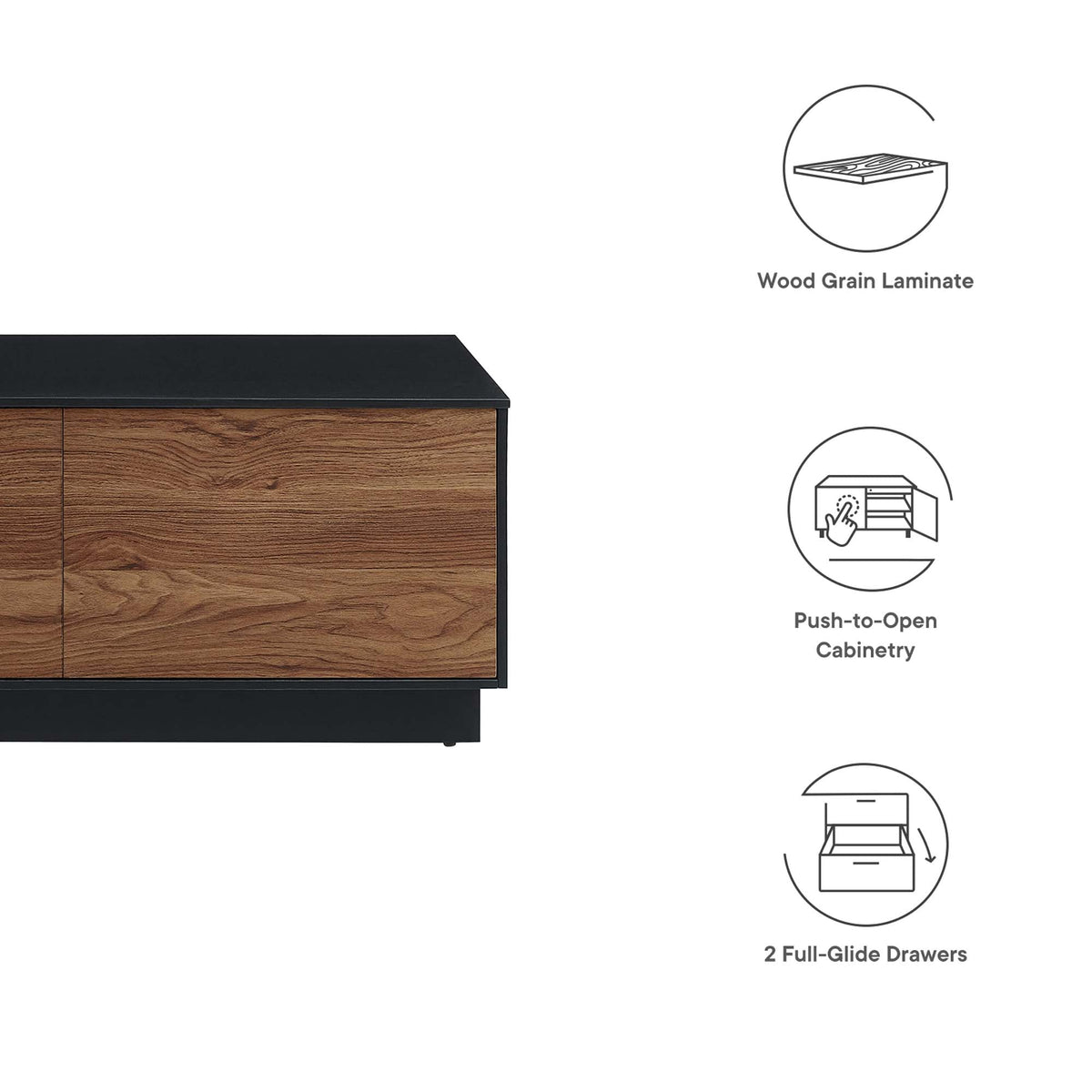 Holden 36-Inch Coffee Table with black top and wood grain cabinet by Modway on Tampa Home & Garden Store