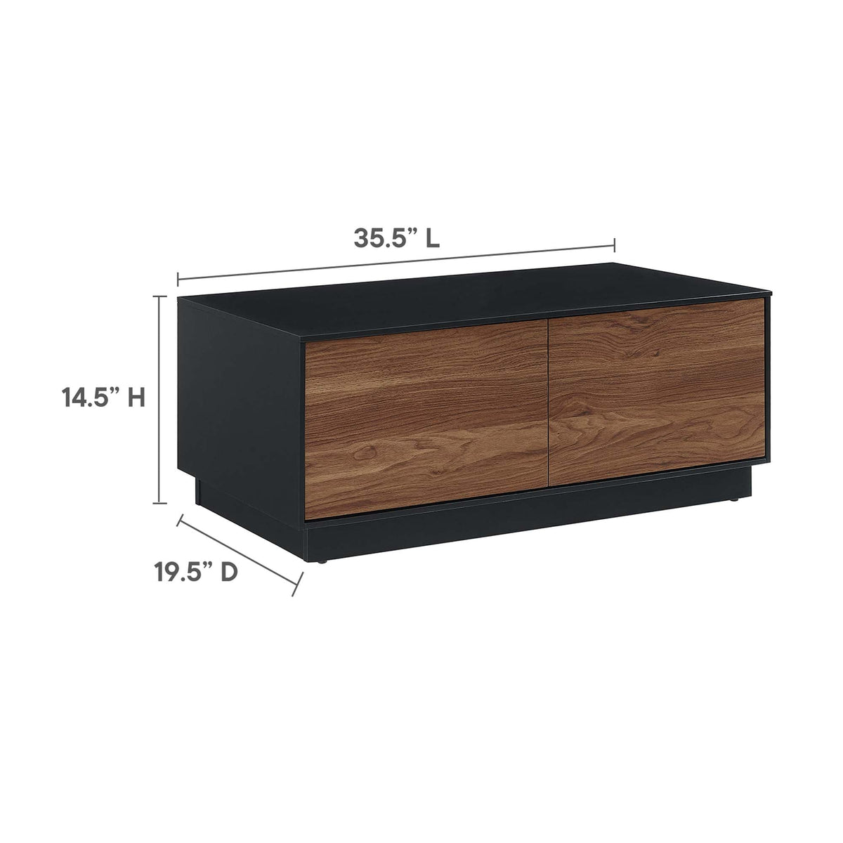 Holden 36-inch coffee table with black top and wood veneer front panels for a modern living room on Tampa Home & Garden Store