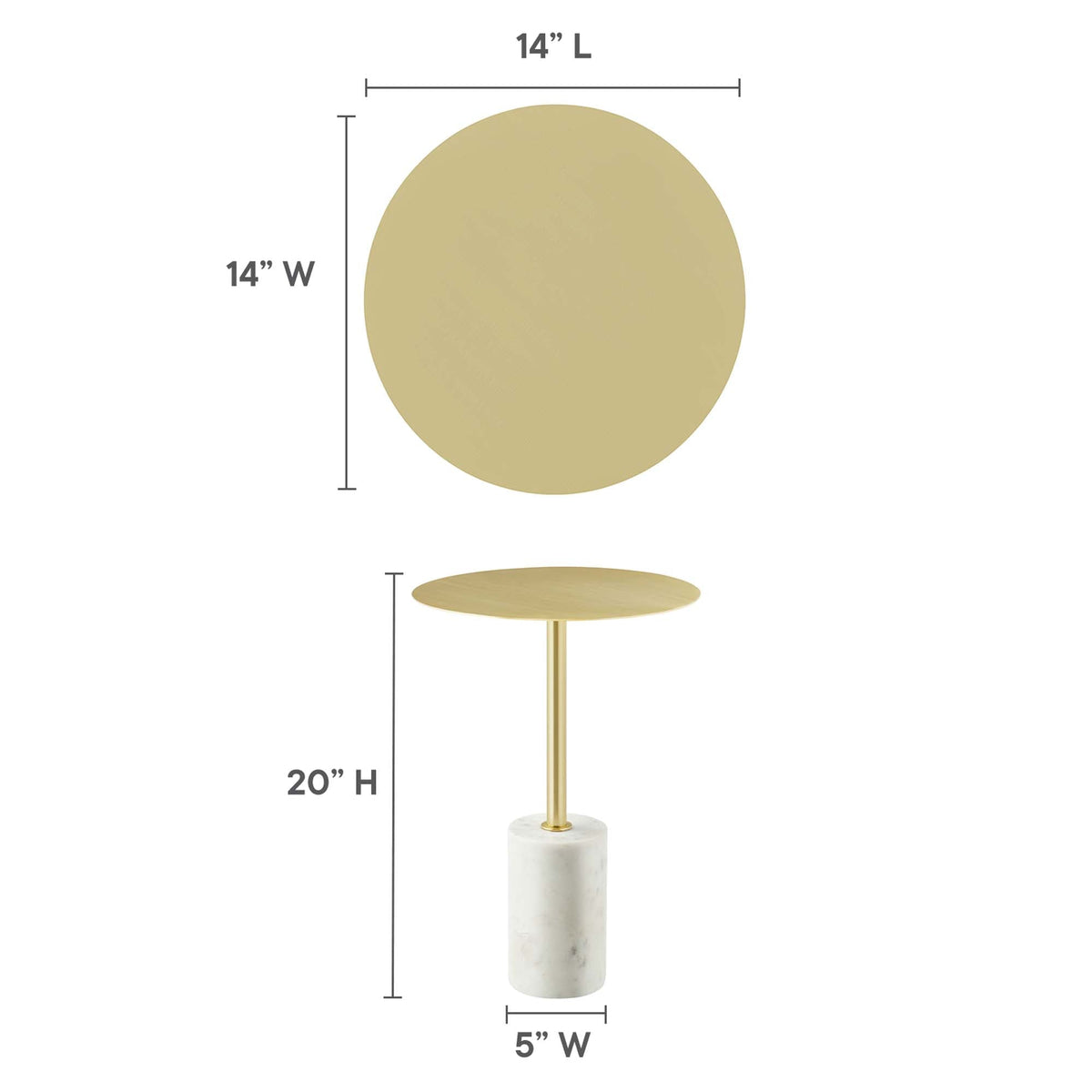 Lyric Round Side Table by Modway, 14in dia, gold pedestal with light wood top on Tampa Home & Garden Store