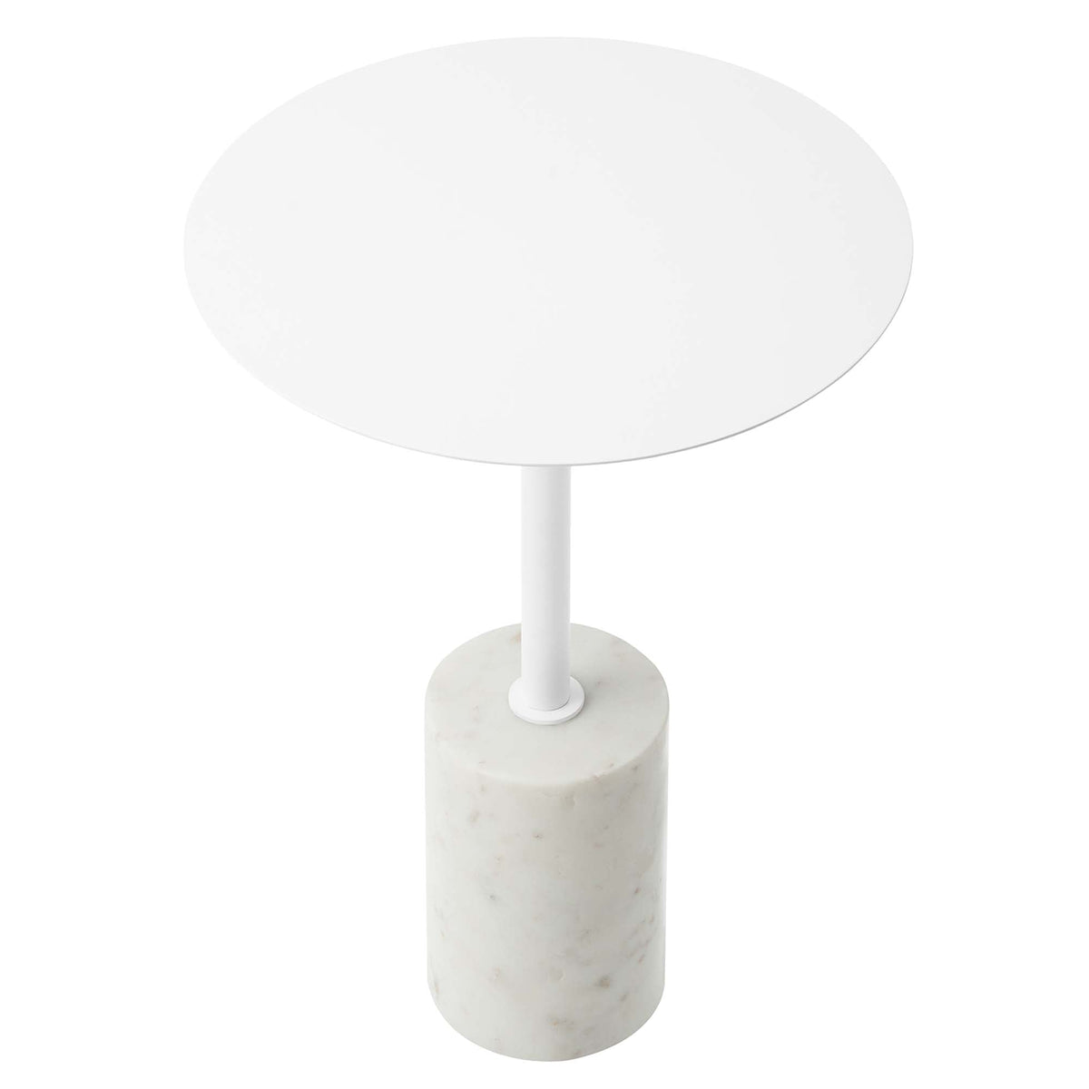 Lyric Round Side Table white round top with marble pedestal base on Tampa Home & Garden Store