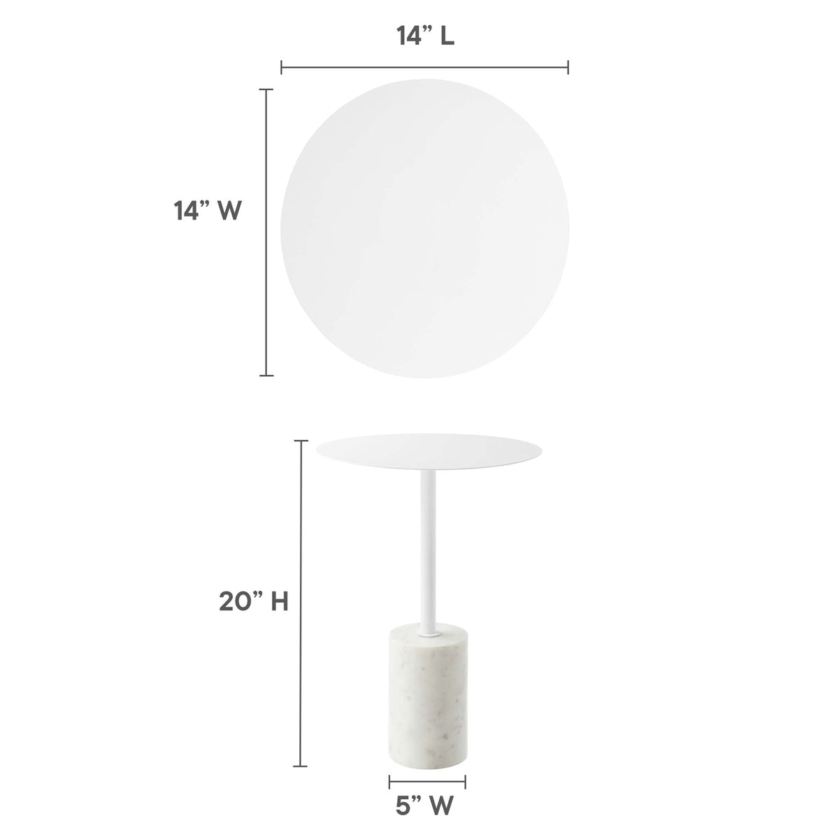 Lyric Round Side Table by Modway; white round tabletop with marble base, 20 in tall on Tampa Home & Garden Store