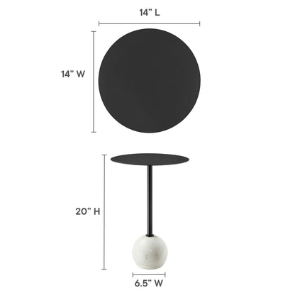 Aliza round white marble side table by Modway with black metal stem on Tampa Home & Garden Store