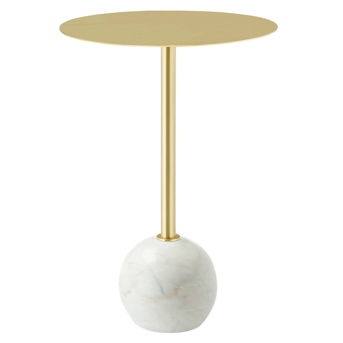 Aliza Round White Marble Side Table by Modway with gold top brass-gold stem and marble base on Tampa Home & Garden Store