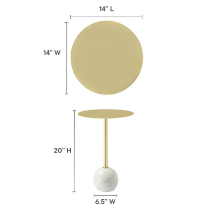 Aliza Round White Marble Side Table by Modway, pedestal, marble base, 14in top, 20in high on Tampa Home & Garden Store