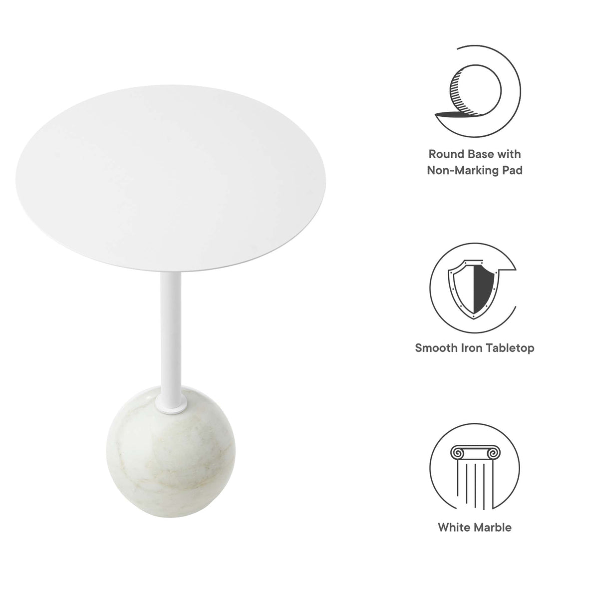 Aliza Round White Marble Side Table by HouseOfZazla white marble top with slim pedestal base on Tampa Home & Garden Store