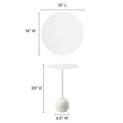 Aliza round white marble side table by Modway with white marble top and stem, 20 inches tall on Tampa Home & Garden Store