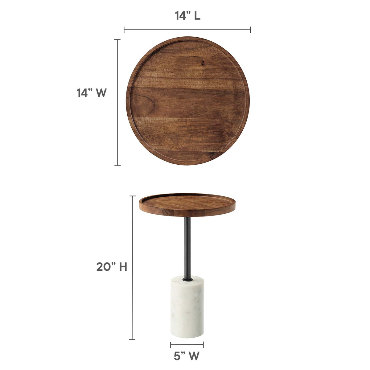 Amina Round Acacia Wood Side Table by Modway, natural finish, 14-in diameter top on Tampa Home & Garden Store