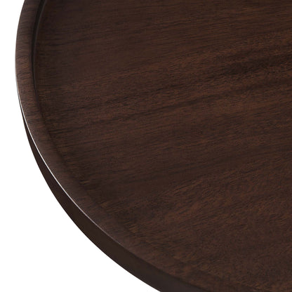 Amina round acacia wood side table with dark brown grain and curved edge on Tampa Home & Garden Store