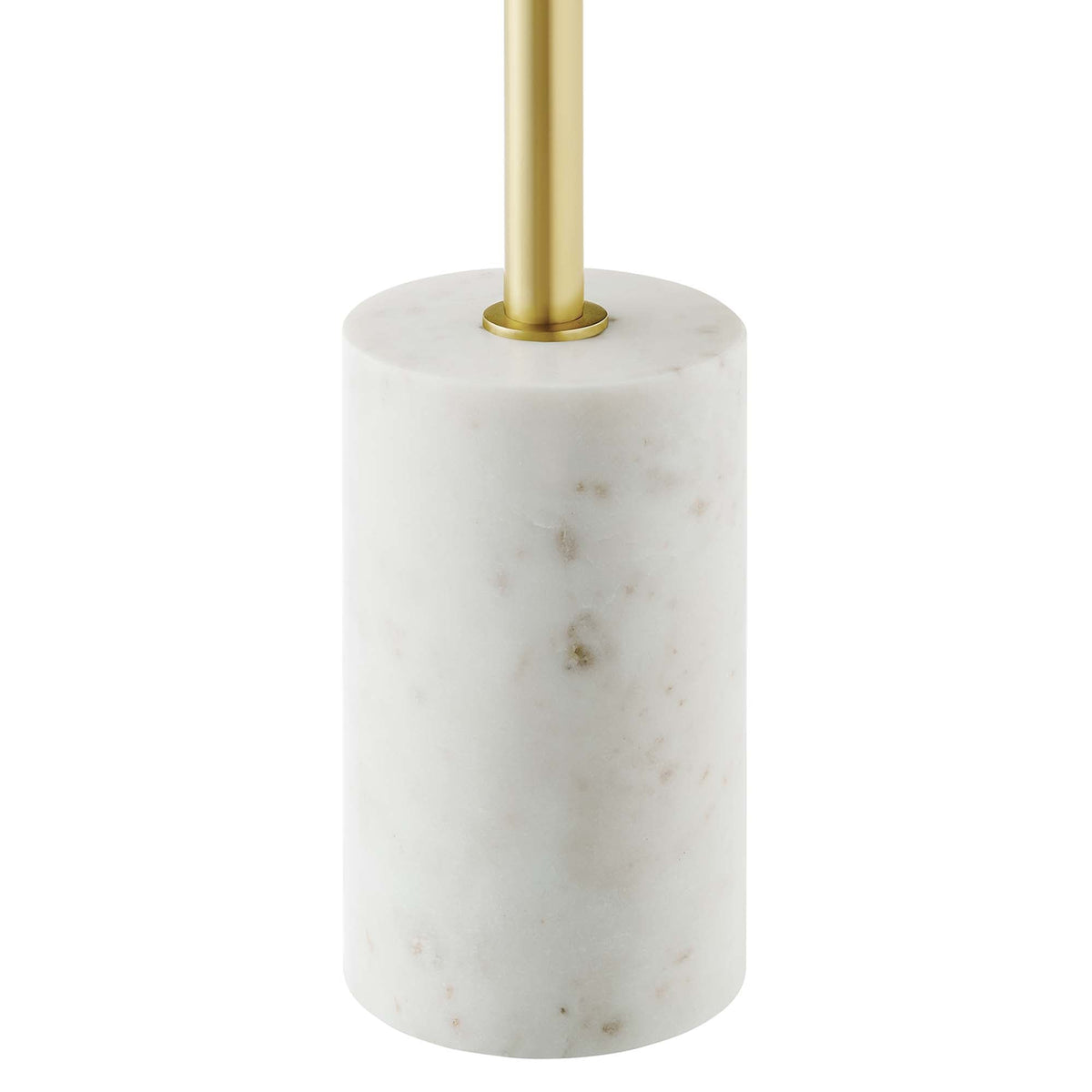 Amina Round Acacia Wood Side Table by Modway with brass vertical leg on white marble base on Tampa Home & Garden Store