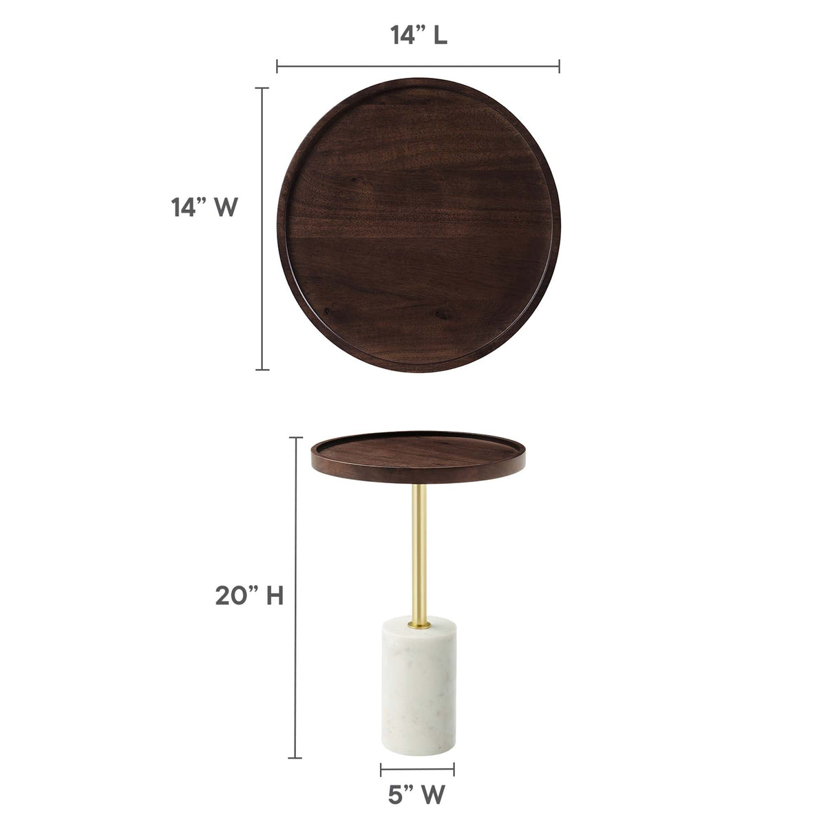 Amina round acacia wood side table by Modway, dark brown finish, 14 inches diameter on Tampa Home & Garden Store