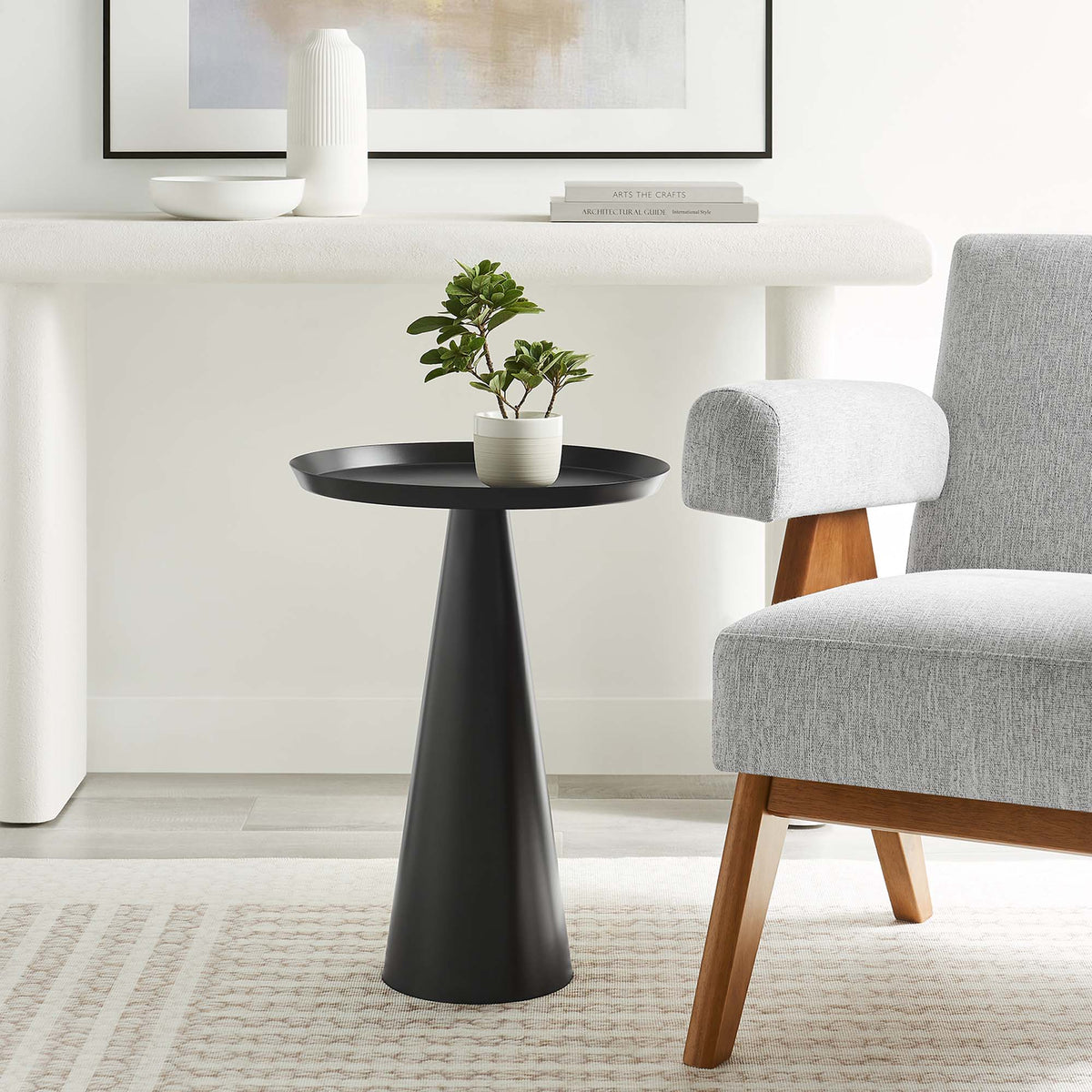 Maren Round Side Table by Modway, black pedestal base with round top on Tampa Home & Garden Store
