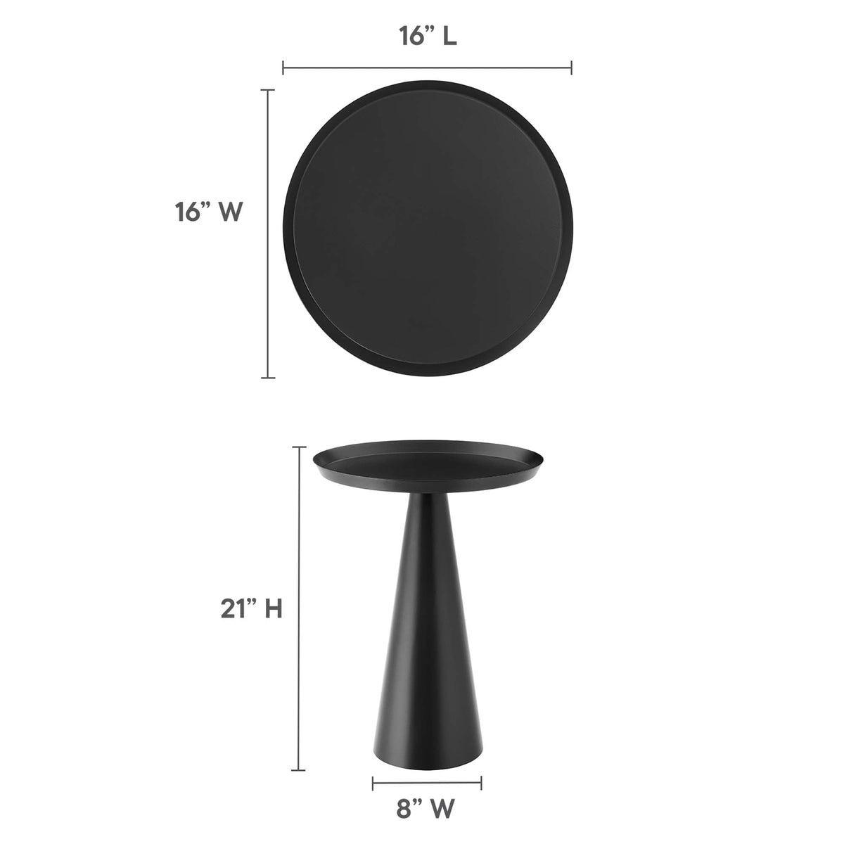 Maren Round Side Table by Modway, black metal, 16in diameter top, 21in high on Tampa Home & Garden Store
