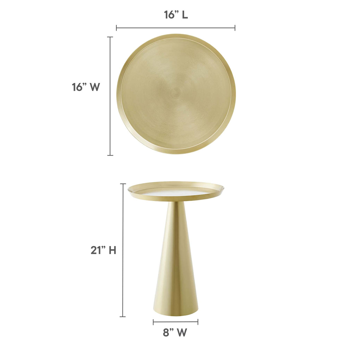 Maren Round Side Table by Modway, gold finish round top with pedestal base, 21 in high on Tampa Home & Garden Store