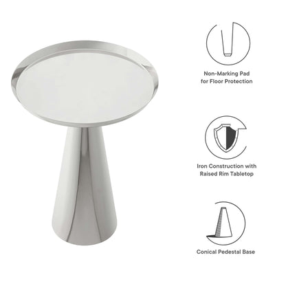 Maren Round Side Table by Modway, chrome round top on conical pedestal base with non-marking pad on Tampa Home & Garden Store