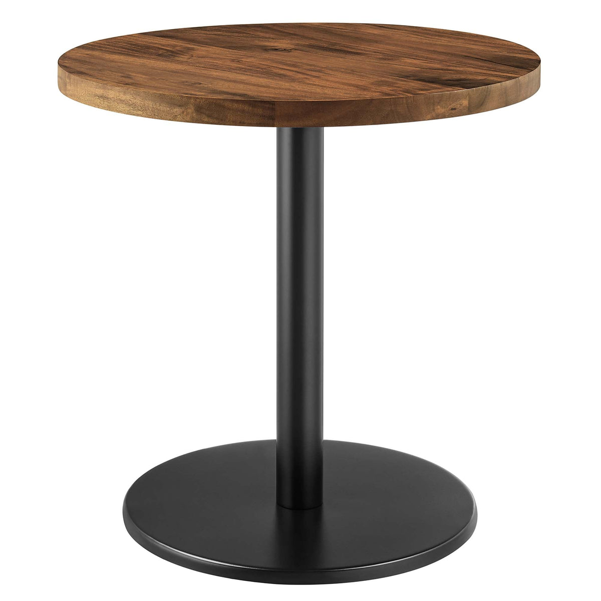 Viva Round Acacia Wood Side Table with dark wood top and black metal base by Modway on Tampa Home & Garden Store