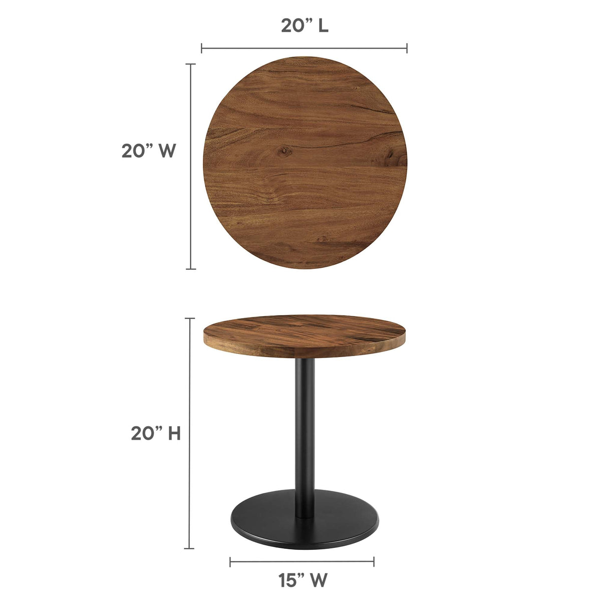 Viva Round Acacia Wood Side Table by Modway, round 20in wood top with black metal base on Tampa Home & Garden Store