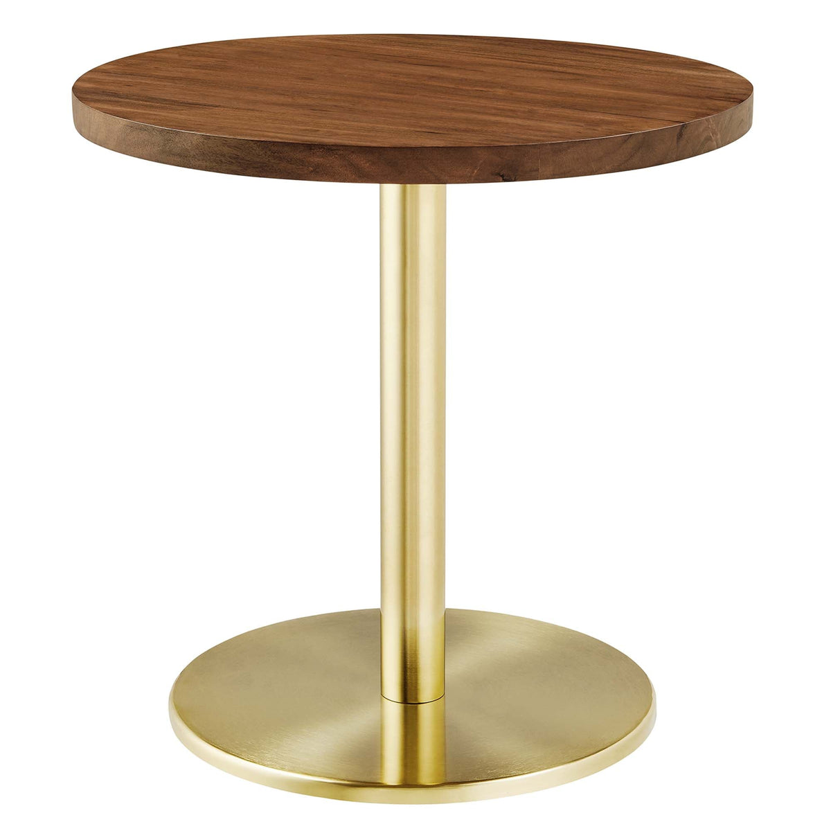 Viva Round Acacia Wood Side Table with brass gold-tone pedestal and lower shelf on Tampa Home & Garden Store