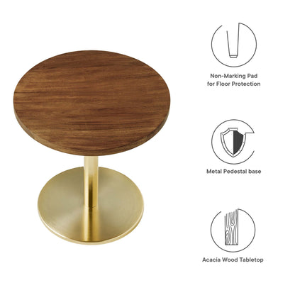 Viva Round Acacia Wood Side Table by Modway with wood top and gold metal pedestal base on Tampa Home & Garden Store