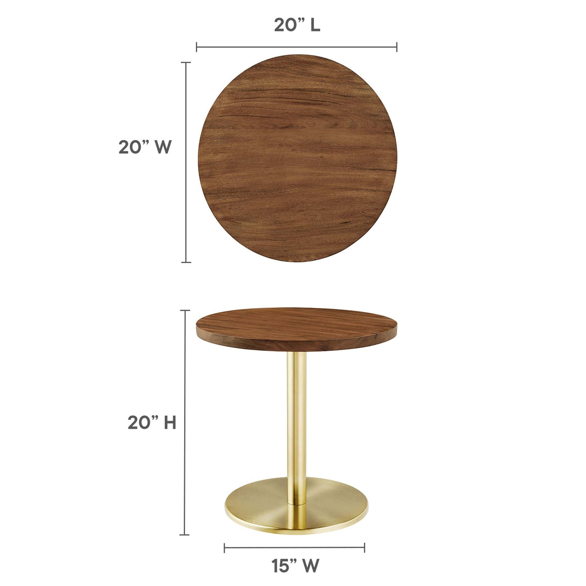 Viva Round Acacia Wood Side Table with brass base, 15-inch diameter, 20-inch height on Tampa Home & Garden Store