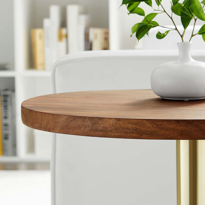 Viva round acacia wood side table by Modway with white vase and green plant on top on Tampa Home & Garden Store