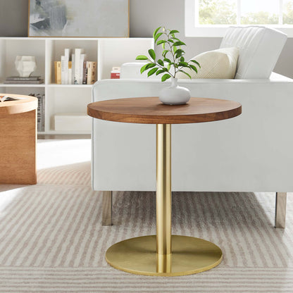 Viva Round Acacia Wood Side Table by Modway with brass base in a living room on Tampa Home & Garden Store