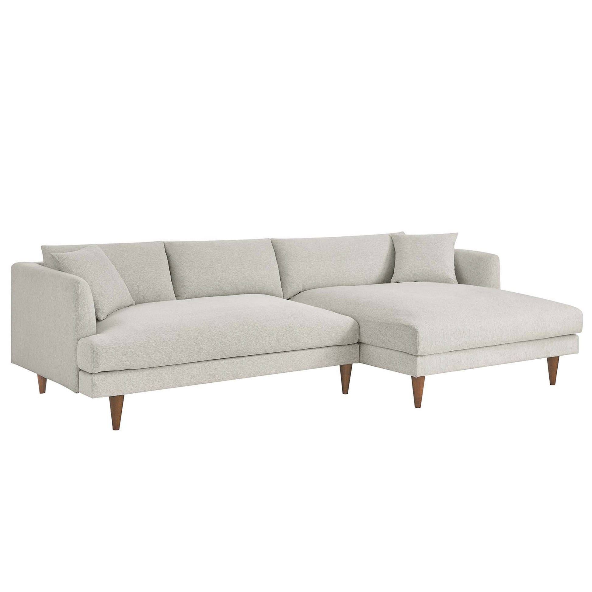 Zoya right-facing sectional sofa in beige fabric with plush cushions on Tampa Home & Garden Store