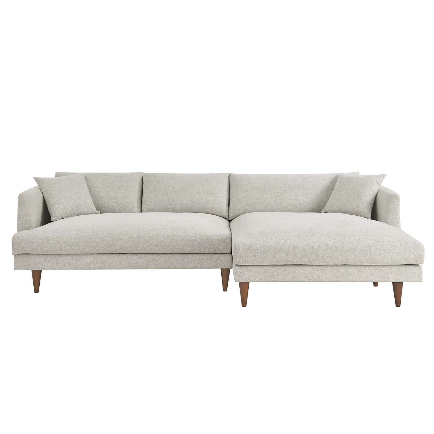 Zoya right-facing down-filled overstuffed sectional sofa beige fabric with wooden legs on Tampa Home & Garden Store