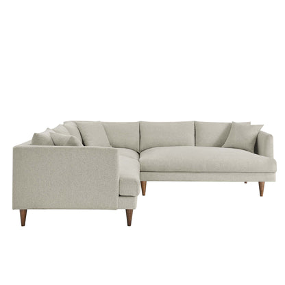 Zoya 3-piece down-filled sectional sofa beige fabric with wooden legs HouseOfZazla on Tampa Home & Garden Store
