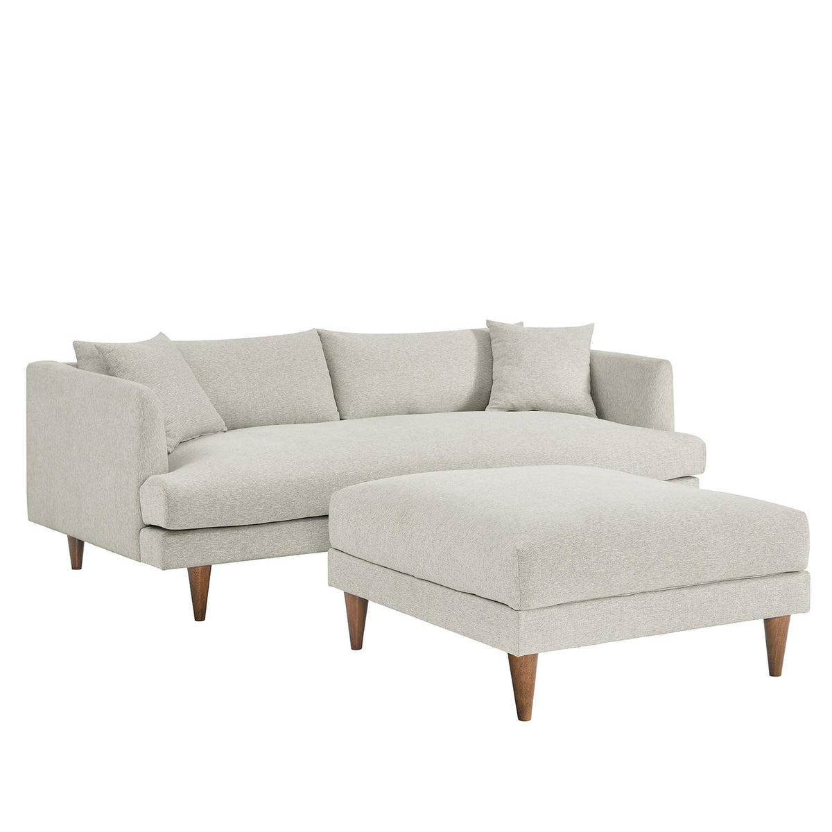Zoya down filled overstuffed sofa and ottoman set in beige upholstery with wooden legs on Tampa Home & Garden Store