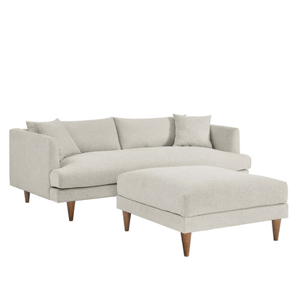 Zoya down filled overstuffed sofa and ottoman set in beige upholstery with wooden legs on Tampa Home & Garden Store