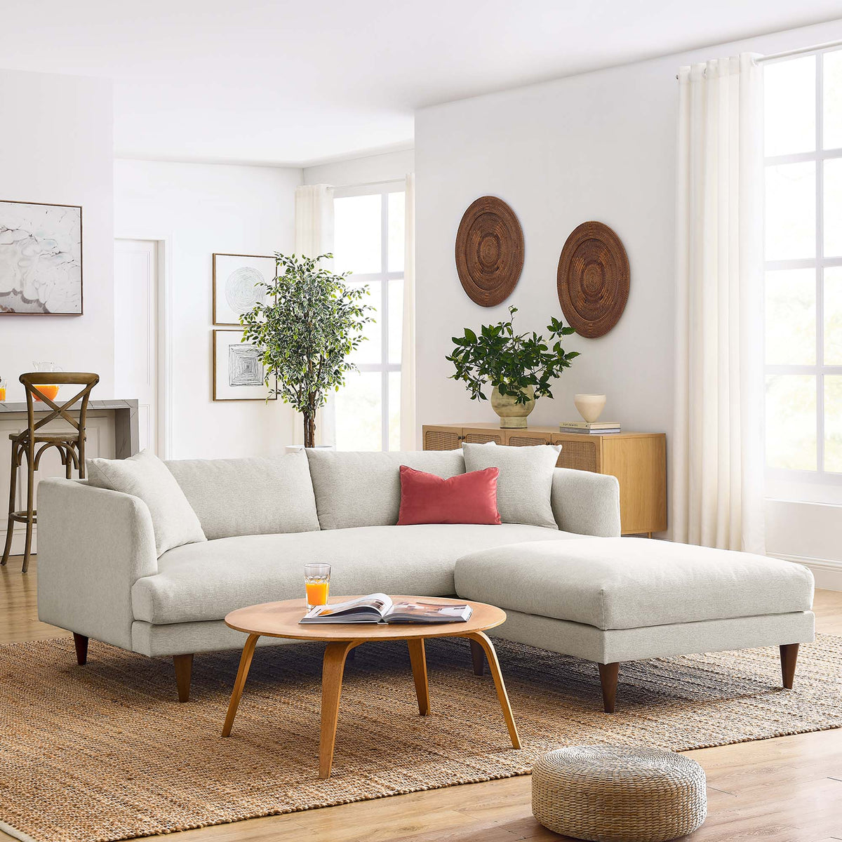 Modway Zoya down-filled overstuffed sofa and ottoman set in light gray fabric on Tampa Home & Garden Store