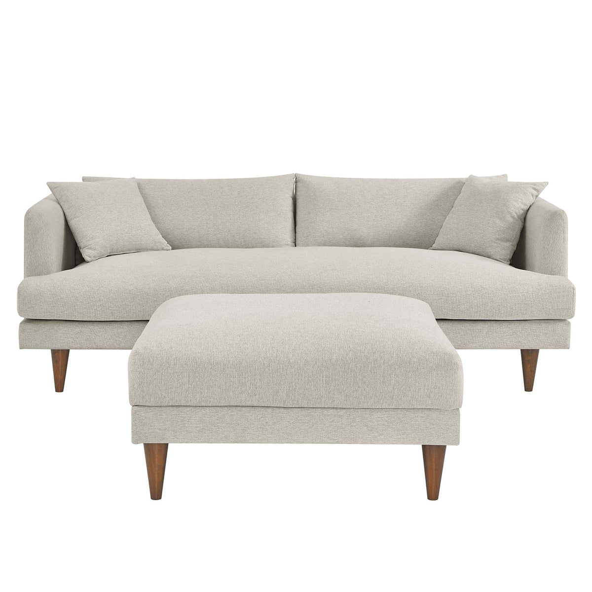 Zoya sofa and ottoman set in beige fabric with wooden tapered legs on Tampa Home & Garden Store