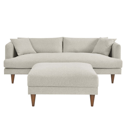 Zoya sofa and ottoman set in beige fabric with wooden tapered legs on Tampa Home & Garden Store