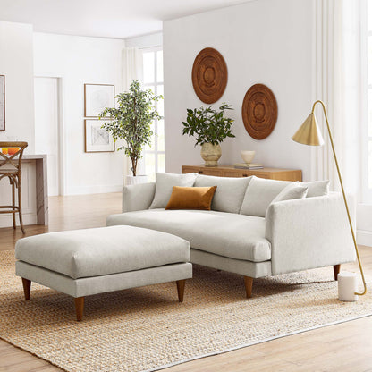 Zoya 2-piece down-filled sofa and ottoman set in light gray fabric with wooden legs by Modway on Tampa Home & Garden Store