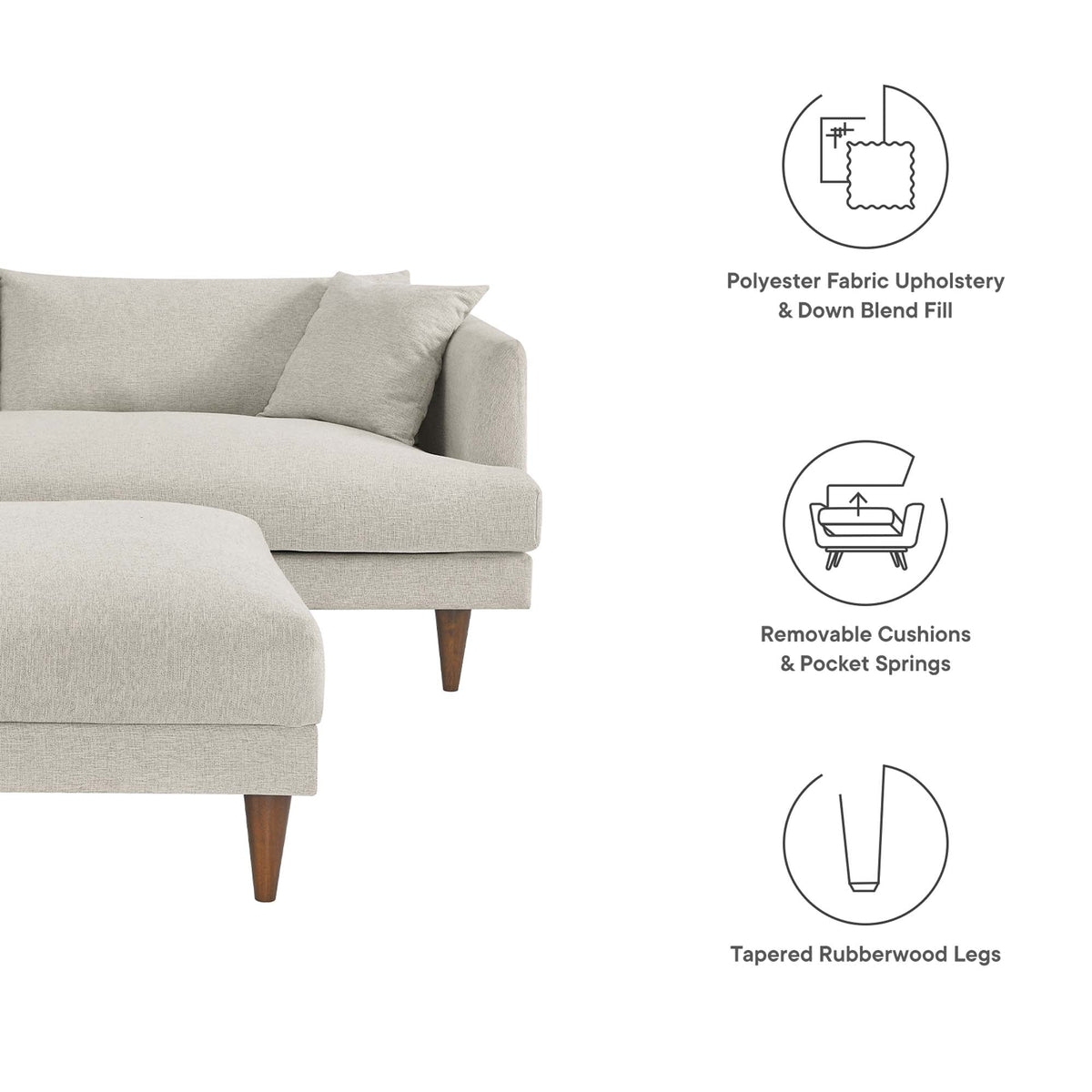 Zoya down-filled overstuffed sofa and ottoman set in beige fabric upholstery by Modway on Tampa Home & Garden Store