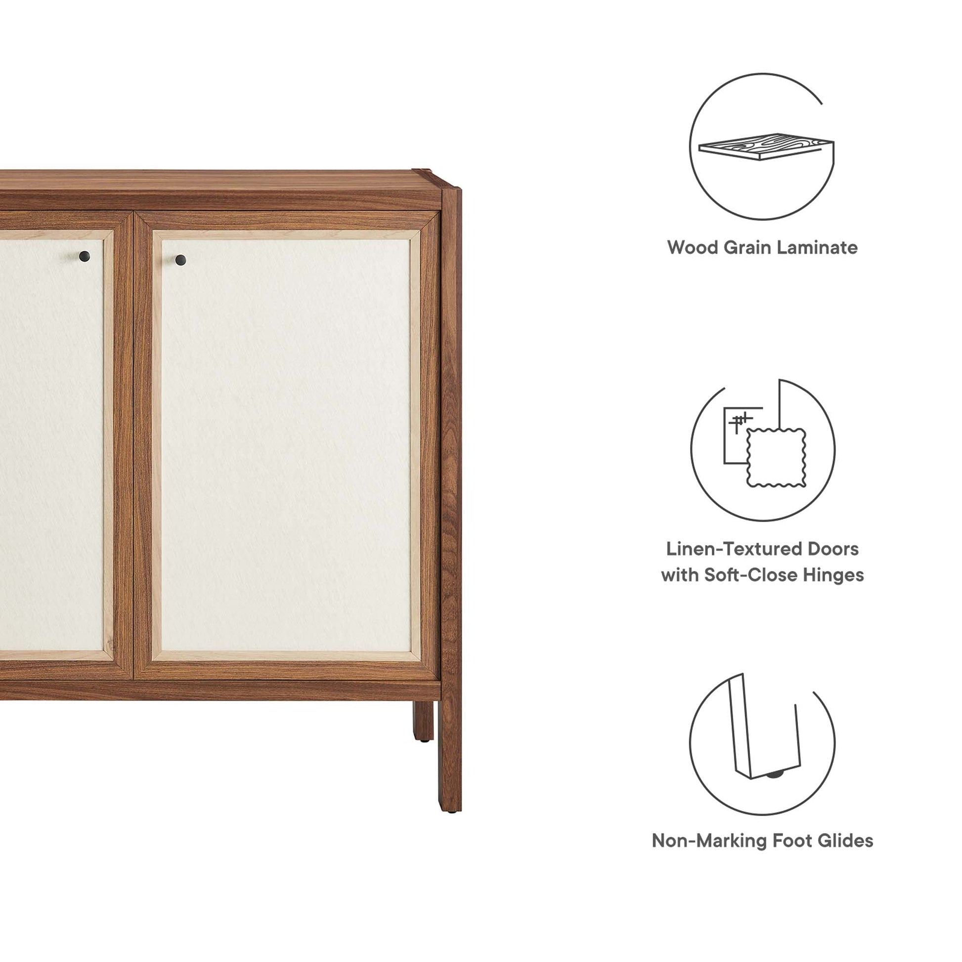 Capri 33in Wood Grain Storage Cabinet two-door with linen-textured cream doors and black knobs on Tampa Home & Garden Store