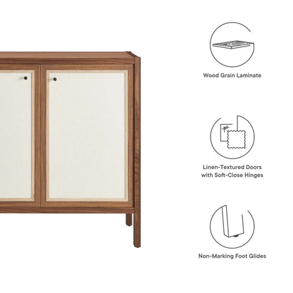 Capri 33in Wood Grain Storage Cabinet two-door with linen-textured cream doors and black knobs on Tampa Home & Garden Store
