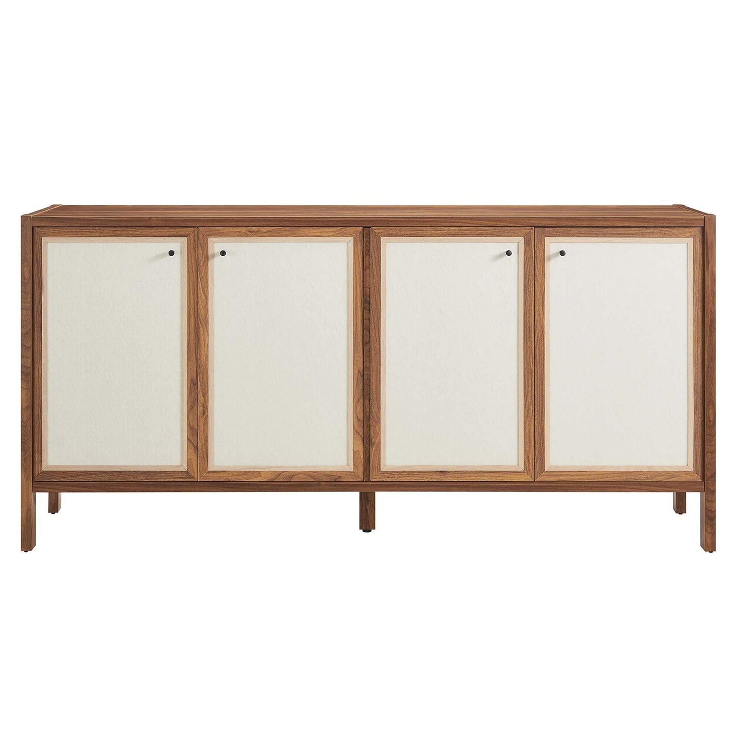 Capri 65in wood grain sideboard with white paneled doors, four-door storage, black knobs on Tampa Home & Garden Store