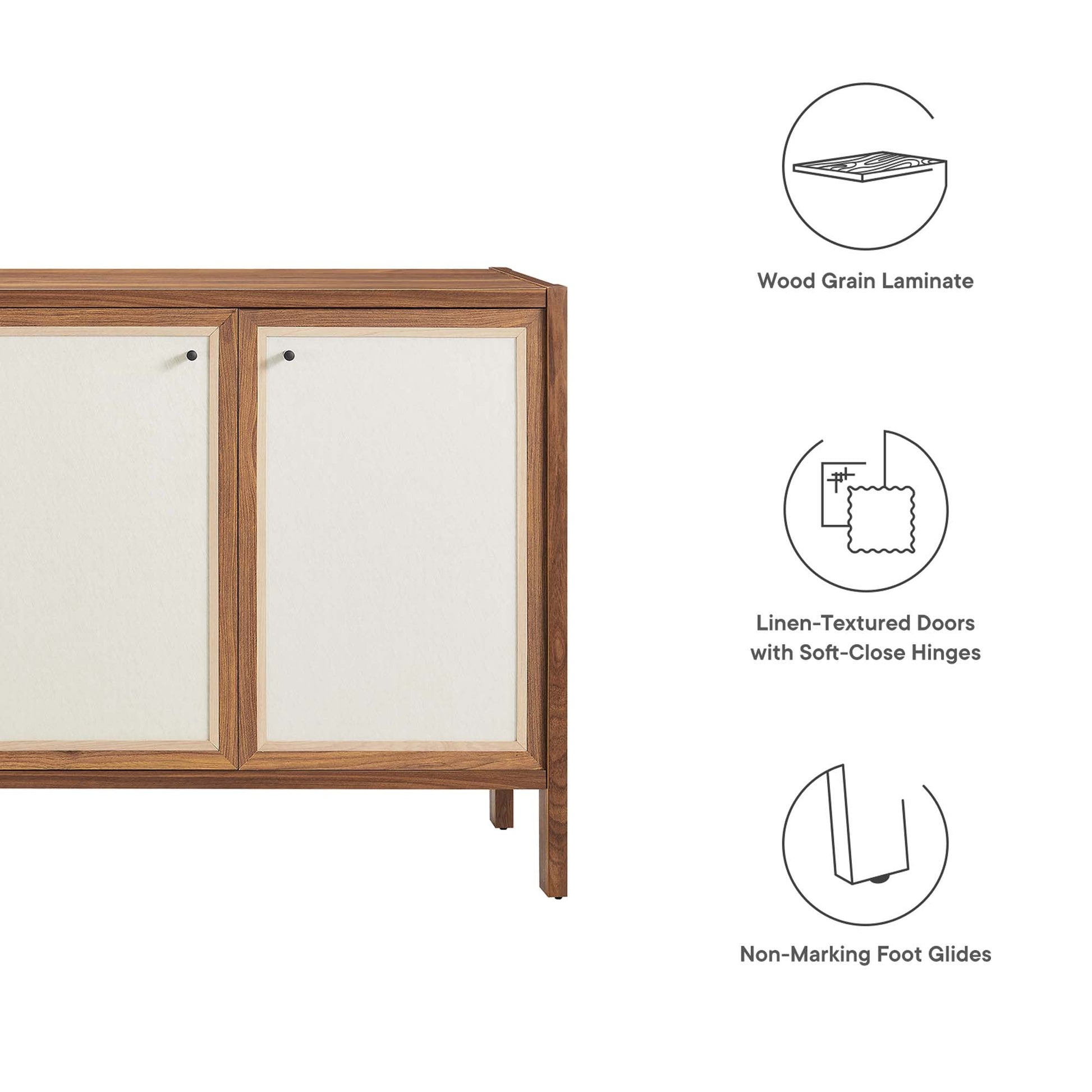 Capri 65-inch wood grain sideboard storage cabinet with linen-textured doors by Modway on Tampa Home & Garden Store