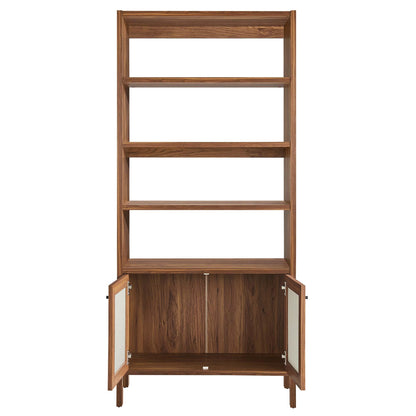 Capri 4-Shelf Wood Grain Bookcase by Modway with four shelves and bottom cabinet on Tampa Home & Garden Store