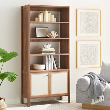 Capri 4-Shelf Wood Grain Bookcase by Modway, walnut finish with open shelves for living room on Tampa Home & Garden Store