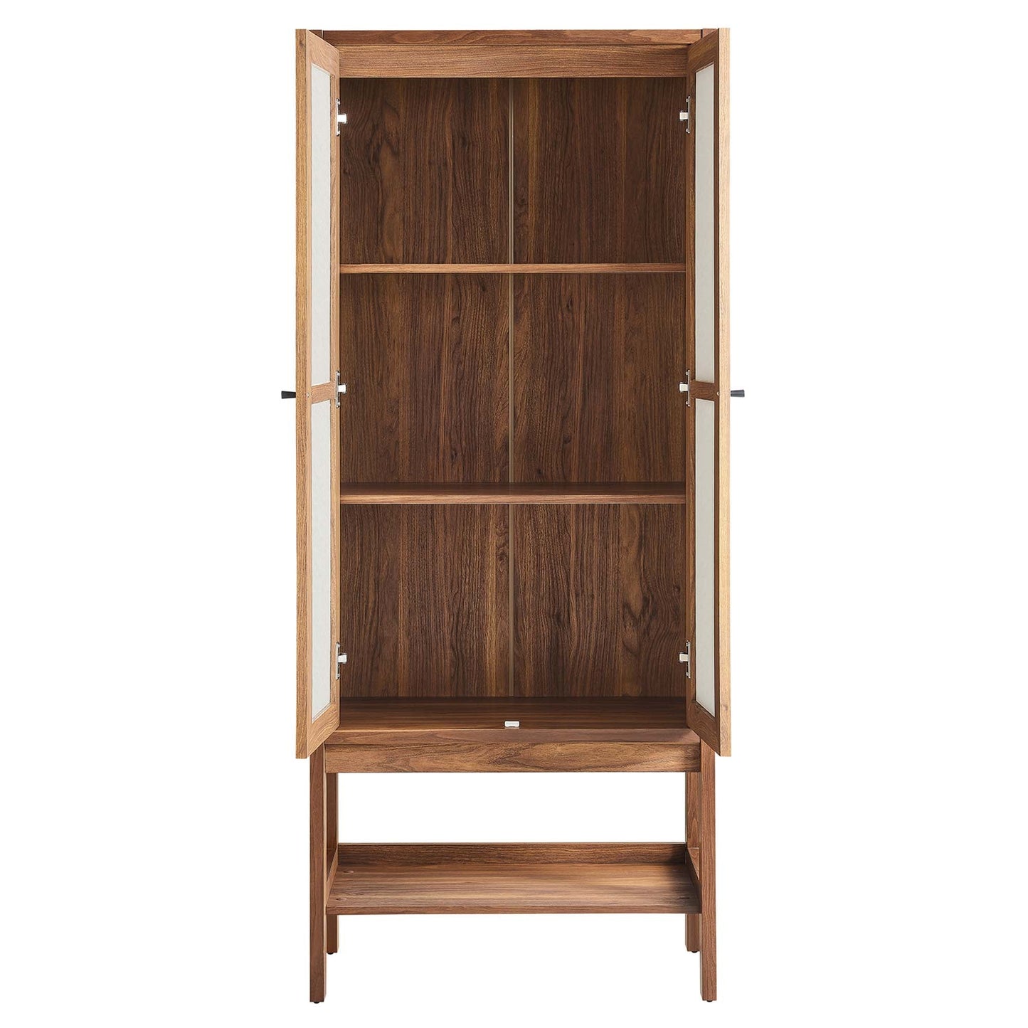 Capri tall wood grain standing storage cabinet with glass doors and dark shelves by Modway on Tampa Home & Garden Store