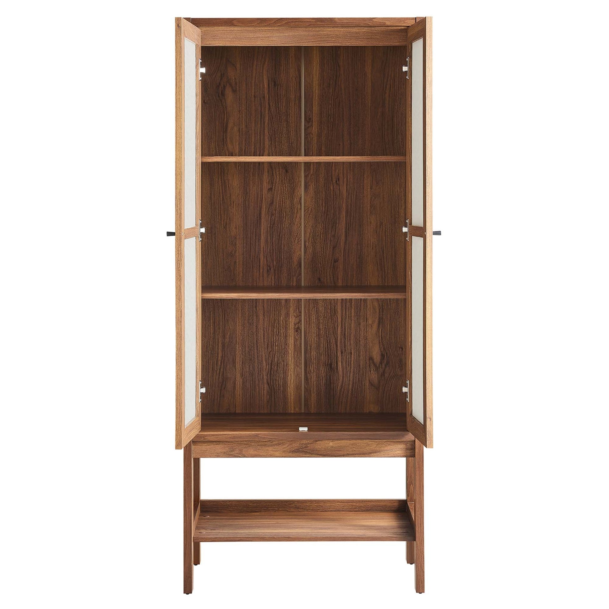 Capri tall wood grain standing storage cabinet with glass doors and dark shelves by Modway on Tampa Home & Garden Store